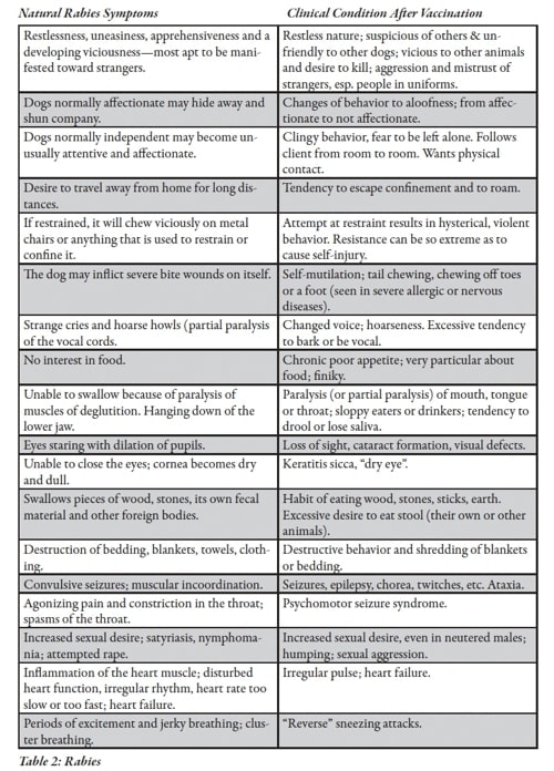 Rabies symptoms chart