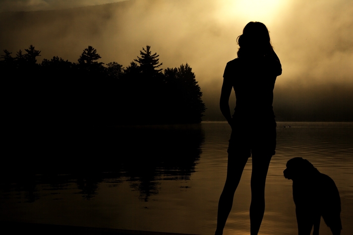 Girl, dog, dark mist 700