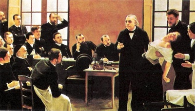 Courtroom scene of hysteria.